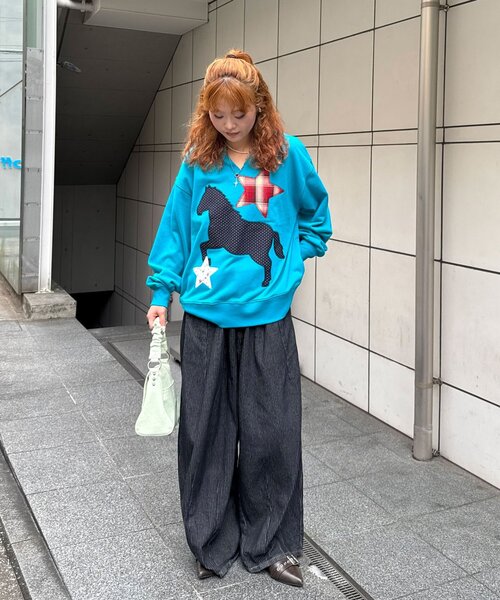 CIAOPANIC(チャオパニック)の「ホースパッチワークスウェットプルオーバー(スウェット・レディース・グレー/ネイビー/ミント・ONE SIZE)」の19枚目の写真