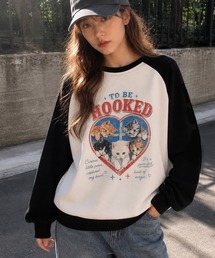HOOK（フック）の「HOOK -original-　ハート猫プリントラグランスウェットプルオーバー（スウェット）」