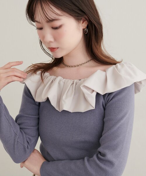 natural couture(ナチュラルクチュール)の「マルチWAYフリルニット(ニット/セーター・レディース・ネイビー/ブルー/アイボリー/ブラック・FREE)」の4枚目の写真