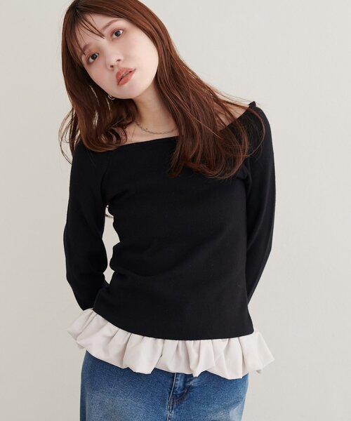 natural couture(ナチュラルクチュール)の「マルチWAYフリルニット(ニット/セーター・レディース・ネイビー/ブルー/アイボリー/ブラック・FREE)」の2枚目の写真