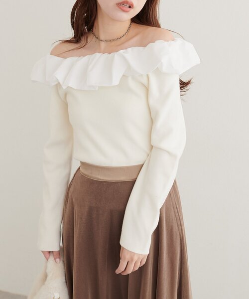 natural couture(ナチュラルクチュール)の「マルチWAYフリルニット(ニット/セーター・レディース・ネイビー/ブルー/アイボリー/ブラック・FREE)」の5枚目の写真