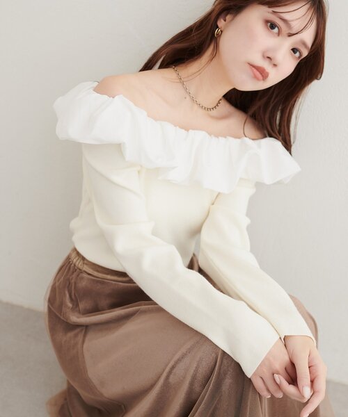 natural couture(ナチュラルクチュール)の「マルチWAYフリルニット(ニット/セーター・レディース・ネイビー/ブルー/アイボリー/ブラック・FREE)」の6枚目の写真