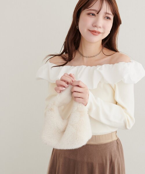 natural couture(ナチュラルクチュール)の「マルチWAYフリルニット(ニット/セーター・レディース・ネイビー/ブルー/アイボリー/ブラック・FREE)」の7枚目の写真