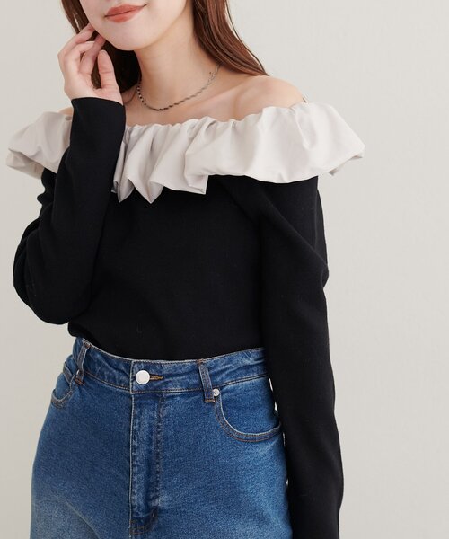 natural couture(ナチュラルクチュール)の「マルチWAYフリルニット(ニット/セーター・レディース・ネイビー/ブルー/アイボリー/ブラック・FREE)」の11枚目の写真