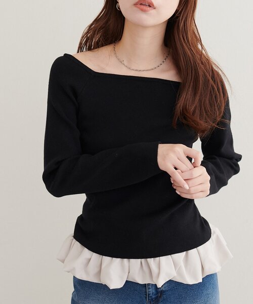 natural couture(ナチュラルクチュール)の「マルチWAYフリルニット(ニット/セーター・レディース・ネイビー/ブルー/アイボリー/ブラック・FREE)」の12枚目の写真