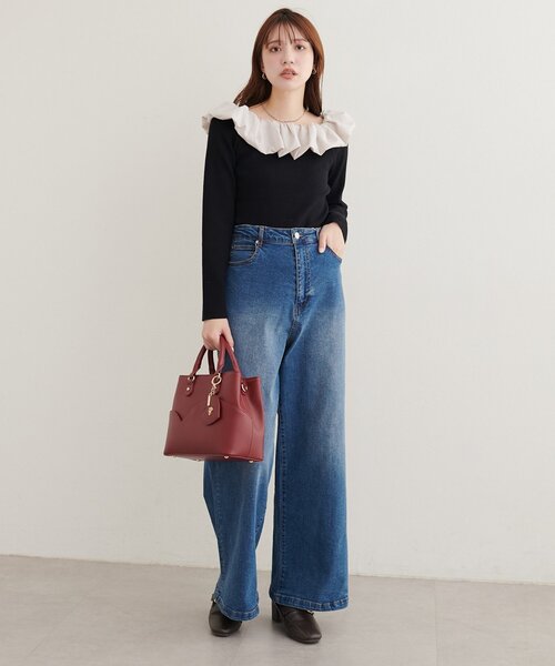 natural couture(ナチュラルクチュール)の「マルチWAYフリルニット(ニット/セーター・レディース・ネイビー/ブルー/アイボリー/ブラック・FREE)」の14枚目の写真