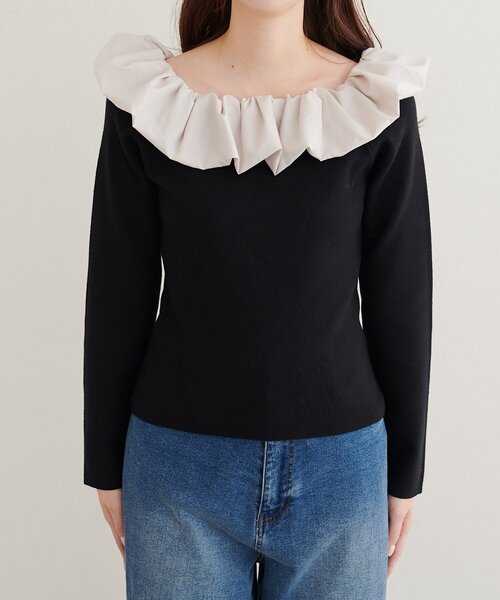 natural couture(ナチュラルクチュール)の「マルチWAYフリルニット(ニット/セーター・レディース・ネイビー/ブルー/アイボリー/ブラック・FREE)」の15枚目の写真