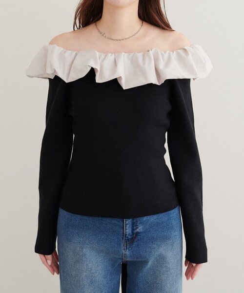 natural couture(ナチュラルクチュール)の「マルチWAYフリルニット(ニット/セーター・レディース・ネイビー/ブルー/アイボリー/ブラック・FREE)」の19枚目の写真