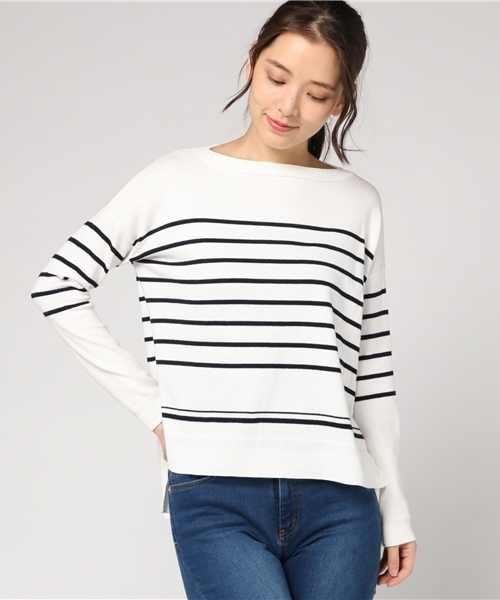 COMME CA ISM（コムサイズム）の「パネルボーダーワイドニット（ニット/セーター・レディース・ネイビー/ホワイト・MEDIUM/SMALL/LARGE）」の2枚目の写真