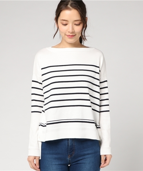 COMME CA ISM（コムサイズム）の「パネルボーダーワイドニット（ニット/セーター・レディース・ネイビー/ホワイト・MEDIUM/SMALL/LARGE）」の3枚目の写真