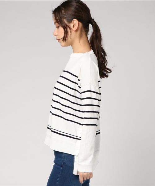 COMME CA ISM（コムサイズム）の「パネルボーダーワイドニット（ニット/セーター・レディース・ネイビー/ホワイト・MEDIUM/SMALL/LARGE）」の4枚目の写真