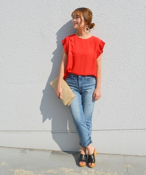 Prefer SHIPS（プリファーシップス）の「Prefer SHIPS: プリーツノースリーブブラウス（シャツ/ブラウス・レディース・ブラウン/レッド・ONE SIZE）」の14枚目の写真