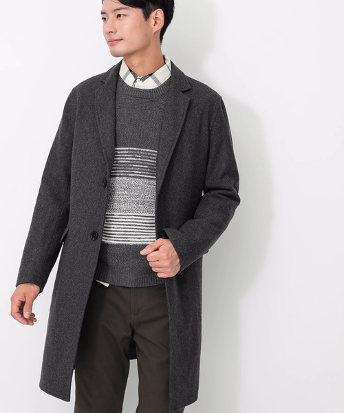 koe(コエ)の「メルトンチェスターコート(チェスターコート・メンズ・ネイビー/キャメル/ダークグレー・S/LL/M/L)」の2枚目の写真