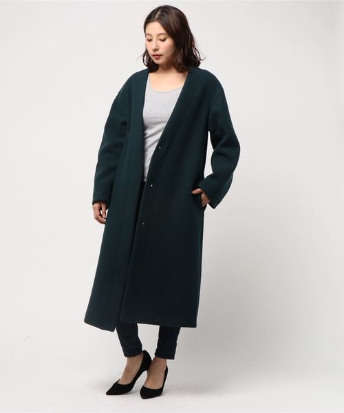 STUDIOUS（ステュディオス）の「ノーカラーボクシーモッサコート（その他アウター・レディース・ネイビー/ブラウン/オフホワイト/グリーン・1/0）」の3枚目の写真