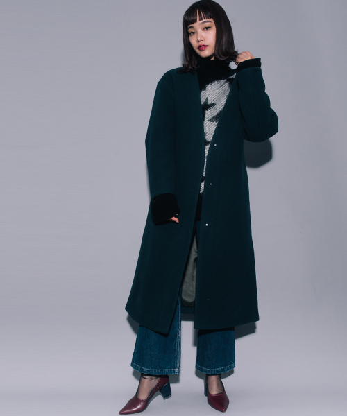 STUDIOUS（ステュディオス）の「ノーカラーボクシーモッサコート（その他アウター・レディース・ネイビー/ブラウン/オフホワイト/グリーン・1/0）」の8枚目の写真