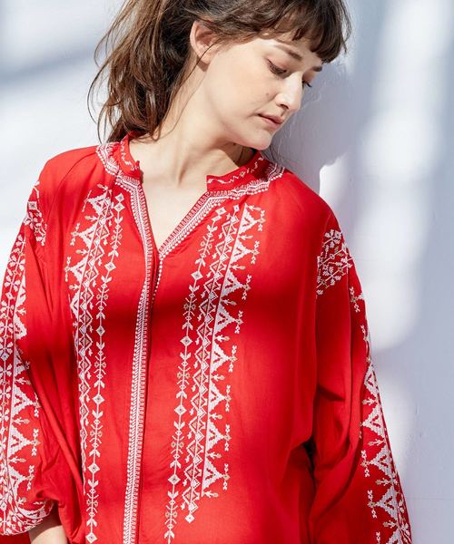 CIAOPANIC（チャオパニック）の「クロスステッチラグランワンピース（ワンピース・レディース・ホワイト/レッド/ピンク・FREE）」の17枚目の写真