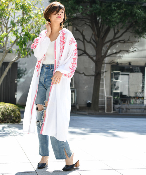 CIAOPANIC（チャオパニック）の「クロスステッチラグランワンピース（ワンピース・レディース・ホワイト/レッド/ピンク・FREE）」の9枚目の写真