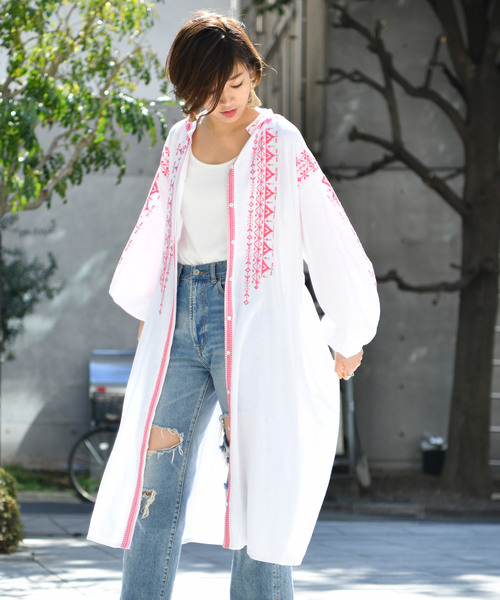 CIAOPANIC（チャオパニック）の「クロスステッチラグランワンピース（ワンピース・レディース・ホワイト/レッド/ピンク・FREE）」の4枚目の写真