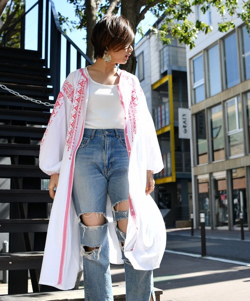 CIAOPANIC（チャオパニック）の「クロスステッチラグランワンピース（ワンピース・レディース・ホワイト/レッド/ピンク・FREE）」の6枚目の写真