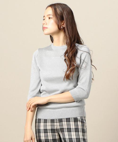 BEAUTY&YOUTH UNITED ARROWS（ビューティーアンドユースユナイテッドアローズ）の「BY ラメバックボタン7分袖ニットプルオーバー o（ニット/セーター・レディース・ゴールド/シルバー/ネイビー・FREE）」の3枚目の写真