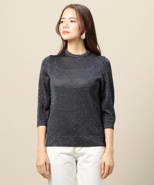 BEAUTY&YOUTH UNITED ARROWS（ビューティーアンドユースユナイテッドアローズ）の「BY ラメバックボタン7分袖ニットプルオーバー o（ニット/セーター・レディース・ゴールド/シルバー/ネイビー・FREE）」の5枚目の写真