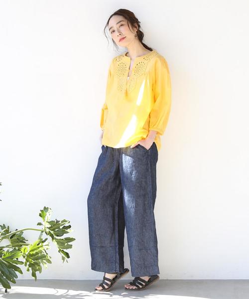 coen(コーエン)の「フレンチリネンイージーデニムパンツ(デニムパンツ・レディース・ブルー/ネイビー・MEDIUM/SMALL/LARGE)」の11枚目の写真