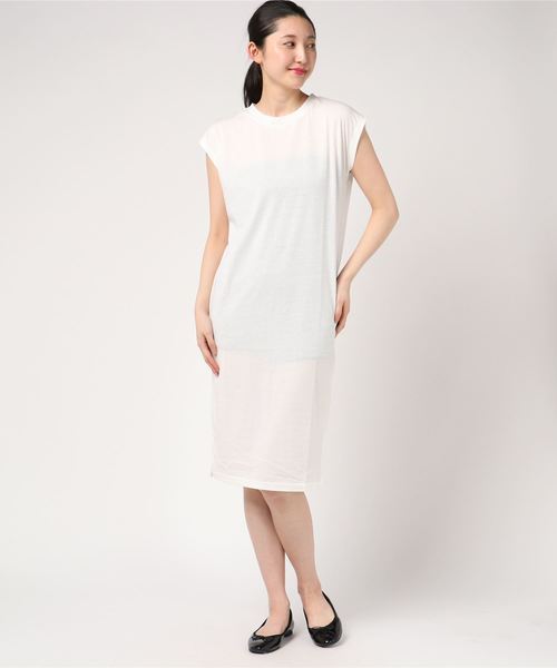 KOBE LETTUCE(コウベレタス)の「【汗ジミ防止・吸汗速乾】レンチスリーブストレートTシャツワンピース(ワンピース・レディース・オフホワイト/グレー/ベージュ/イエロー/ブラック・FREE)」の2枚目の写真