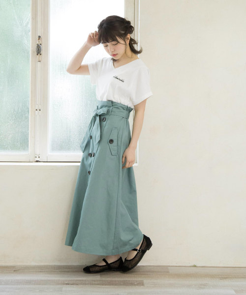 OLIVE des OLIVE（オリーブデオリーブ）の「[WEB限定!] ウエストリボンフレアトレンチスカート（スカート・レディース・ベージュ/ターコイズブルー/ネイビー・FREE）」の3枚目の写真