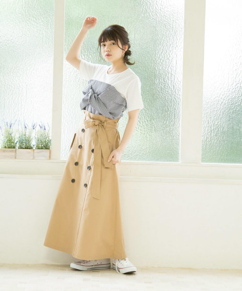 OLIVE des OLIVE（オリーブデオリーブ）の「[WEB限定!] ウエストリボンフレアトレンチスカート（スカート・レディース・ベージュ/ターコイズブルー/ネイビー・FREE）」の21枚目の写真