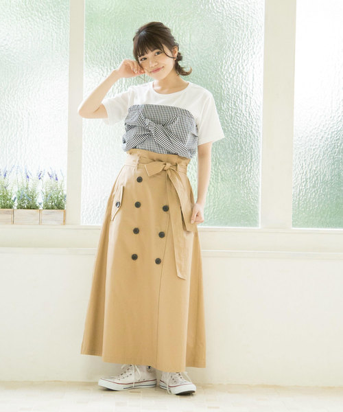 OLIVE des OLIVE（オリーブデオリーブ）の「[WEB限定!] ウエストリボンフレアトレンチスカート（スカート・レディース・ベージュ/ターコイズブルー/ネイビー・FREE）」の15枚目の写真