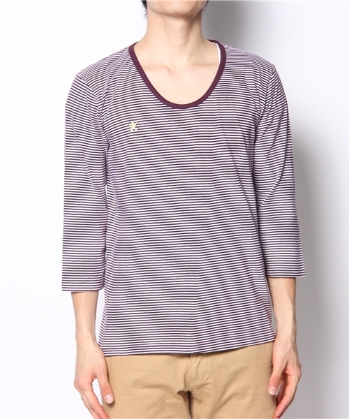 R.NEWBOLD（アールニューボールド）の「U NECK CS/BORDER/THREE-QUARTER SLEEVES/135527/∽（Tシャツ/カットソー・メンズ・ブラック/グリーン/ネイビー/パープル/オレンジ・SMALL/MEDIUM/LARGE/X-LARGE）」の4枚目の写真