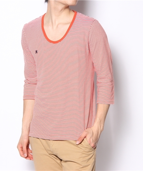 R.NEWBOLD（アールニューボールド）の「U NECK CS/BORDER/THREE-QUARTER SLEEVES/135527/∽（Tシャツ/カットソー・メンズ・ブラック/グリーン/ネイビー/パープル/オレンジ・SMALL/MEDIUM/LARGE/X-LARGE）」の5枚目の写真