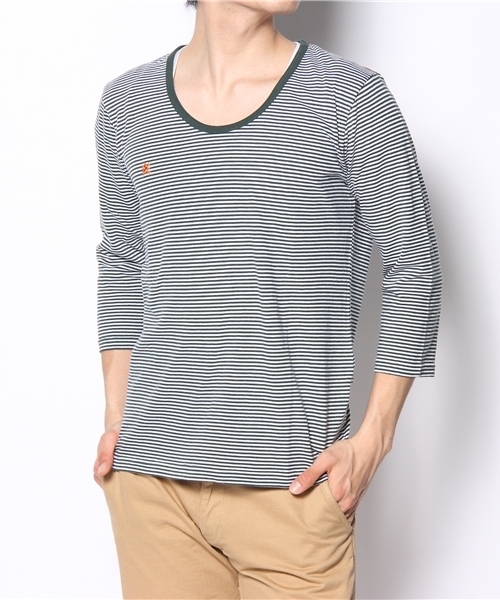 R.NEWBOLD（アールニューボールド）の「U NECK CS/BORDER/THREE-QUARTER SLEEVES/135527/∽（Tシャツ/カットソー・メンズ・ブラック/グリーン/ネイビー/パープル/オレンジ・SMALL/MEDIUM/LARGE/X-LARGE）」の3枚目の写真