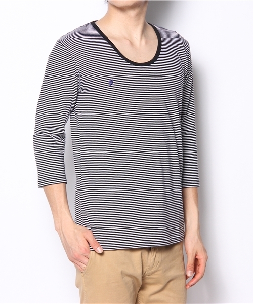 R.NEWBOLD（アールニューボールド）の「U NECK CS/BORDER/THREE-QUARTER SLEEVES/135527/∽（Tシャツ/カットソー・メンズ・ブラック/グリーン/ネイビー/パープル/オレンジ・SMALL/MEDIUM/LARGE/X-LARGE）」の2枚目の写真
