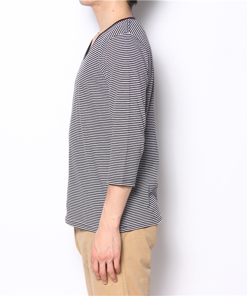 R.NEWBOLD（アールニューボールド）の「U NECK CS/BORDER/THREE-QUARTER SLEEVES/135527/∽（Tシャツ/カットソー・メンズ・ブラック/グリーン/ネイビー/パープル/オレンジ・SMALL/MEDIUM/LARGE/X-LARGE）」の6枚目の写真