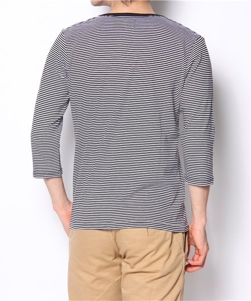 R.NEWBOLD（アールニューボールド）の「U NECK CS/BORDER/THREE-QUARTER SLEEVES/135527/∽（Tシャツ/カットソー・メンズ・ブラック/グリーン/ネイビー/パープル/オレンジ・SMALL/MEDIUM/LARGE/X-LARGE）」の7枚目の写真