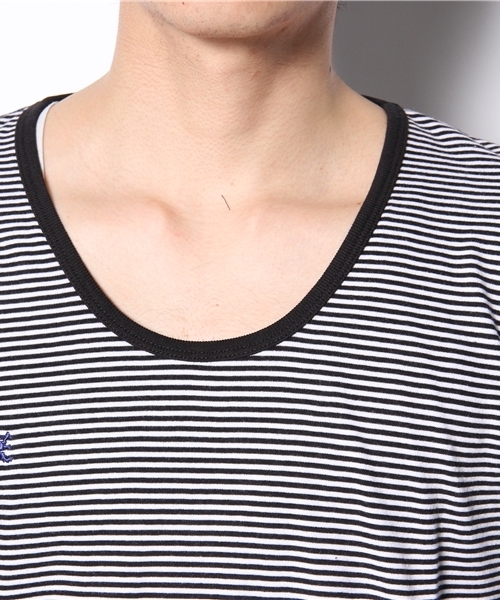 R.NEWBOLD（アールニューボールド）の「U NECK CS/BORDER/THREE-QUARTER SLEEVES/135527/∽（Tシャツ/カットソー・メンズ・ブラック/グリーン/ネイビー/パープル/オレンジ・SMALL/MEDIUM/LARGE/X-LARGE）」の8枚目の写真