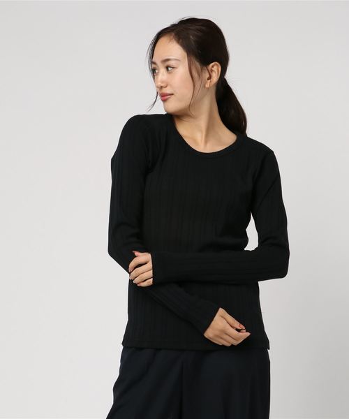 「SLOBE IENA」 長袖カットソー - ブラック レディース セール】針抜きリブプルオーバー◇（Tシャツ/カットソー