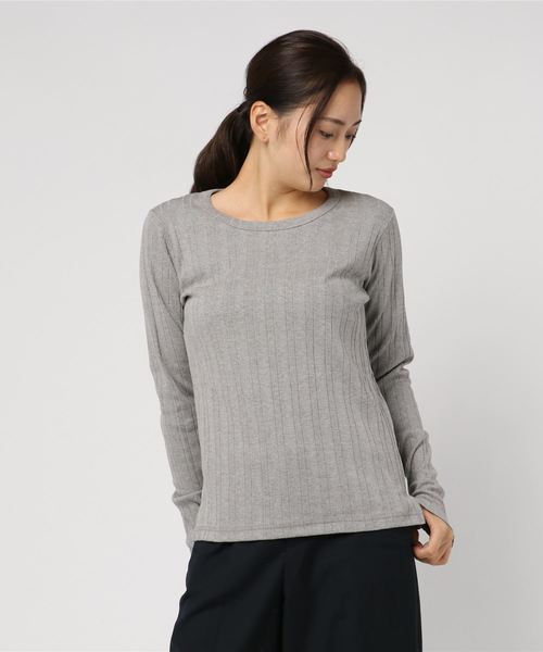 未使用 24AW SLOBE IENA スローブイエナ SB刺しゅう カットソー クルーネック ロングスリーブ Tシャツ 24070912604040 F グレー レディース 古着 中古 セール】針抜きリブプルオーバー◇（Tシャツ/カットソー