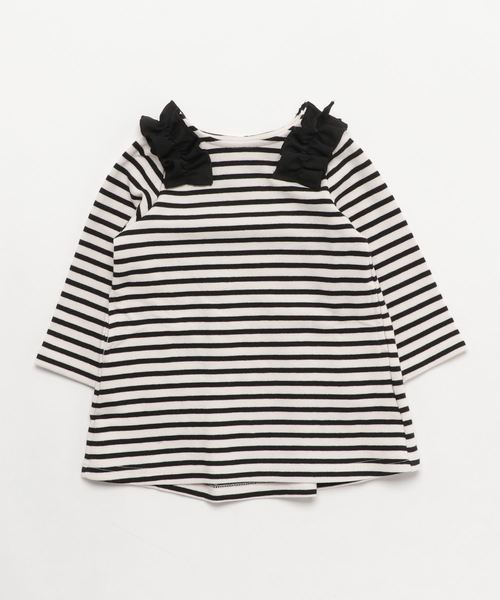 Petit Main プティマイン の 肩フリルボーダーワンピース ワンピース Wear