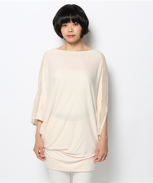 OUTLET(アウトレット)の「【Discoat】別地配色変形チュニック(Tシャツ/カットソー・レディース・アイボリー・FREE)」の2枚目の写真