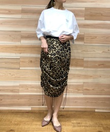 ギャザー２WAYスカート(ヒョウ柄、花柄、ボタニカル、無地）