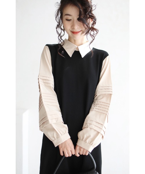 ワンピース 黒 段フリルスリーブのニットミニワンピース ワンピース Cawaii カワイイ のファッション