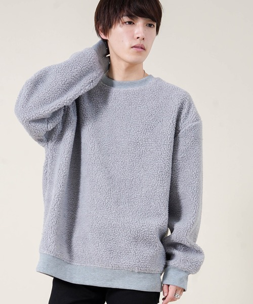 Beno（ビーノ）の「もこもこ シェルパボア フリース ／ オーバーサイズ ルーズトレーナー（スウェット・メンズ・ブラック/ネイビー/ベージュ/オリーブ/オフホワイト/グレー・M/L/LL/S）」の4枚目の写真