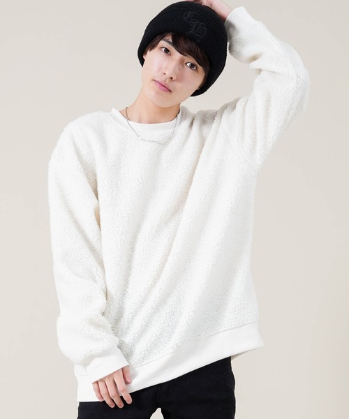 Beno（ビーノ）の「もこもこ シェルパボア フリース ／ オーバーサイズ ルーズトレーナー（スウェット・メンズ・ブラック/ネイビー/ベージュ/オリーブ/オフホワイト/グレー・M/L/LL/S）」の2枚目の写真