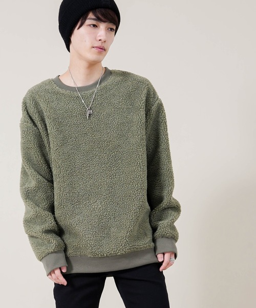 Beno（ビーノ）の「もこもこ シェルパボア フリース ／ オーバーサイズ ルーズトレーナー（スウェット・メンズ・ブラック/ネイビー/ベージュ/オリーブ/オフホワイト/グレー・M/L/LL/S）」の5枚目の写真