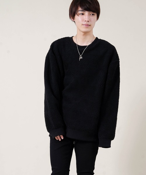 Beno（ビーノ）の「もこもこ シェルパボア フリース ／ オーバーサイズ ルーズトレーナー（スウェット・メンズ・ブラック/ネイビー/ベージュ/オリーブ/オフホワイト/グレー・M/L/LL/S）」の7枚目の写真