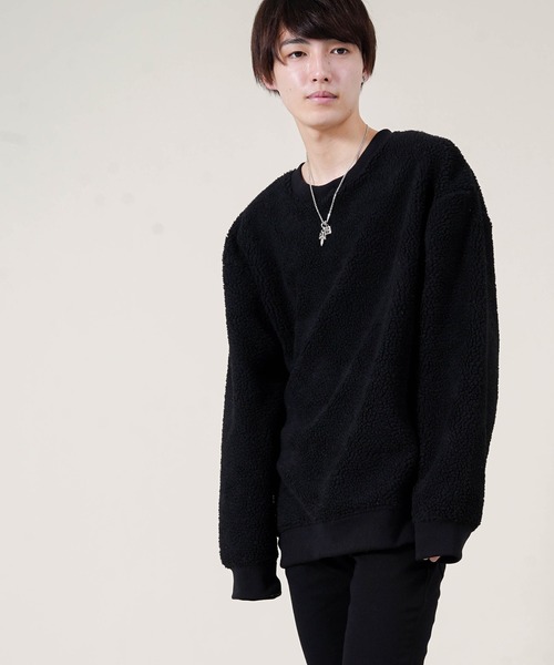 Beno（ビーノ）の「もこもこ シェルパボア フリース ／ オーバーサイズ ルーズトレーナー（スウェット・メンズ・ブラック/ネイビー/ベージュ/オリーブ/オフホワイト/グレー・M/L/LL/S）」の8枚目の写真