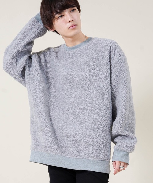 Beno（ビーノ）の「もこもこ シェルパボア フリース ／ オーバーサイズ ルーズトレーナー（スウェット・メンズ・ブラック/ネイビー/ベージュ/オリーブ/オフホワイト/グレー・M/L/LL/S）」の9枚目の写真