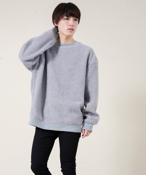 Beno（ビーノ）の「もこもこ シェルパボア フリース ／ オーバーサイズ ルーズトレーナー（スウェット・メンズ・ブラック/ネイビー/ベージュ/オリーブ/オフホワイト/グレー・M/L/LL/S）」の11枚目の写真